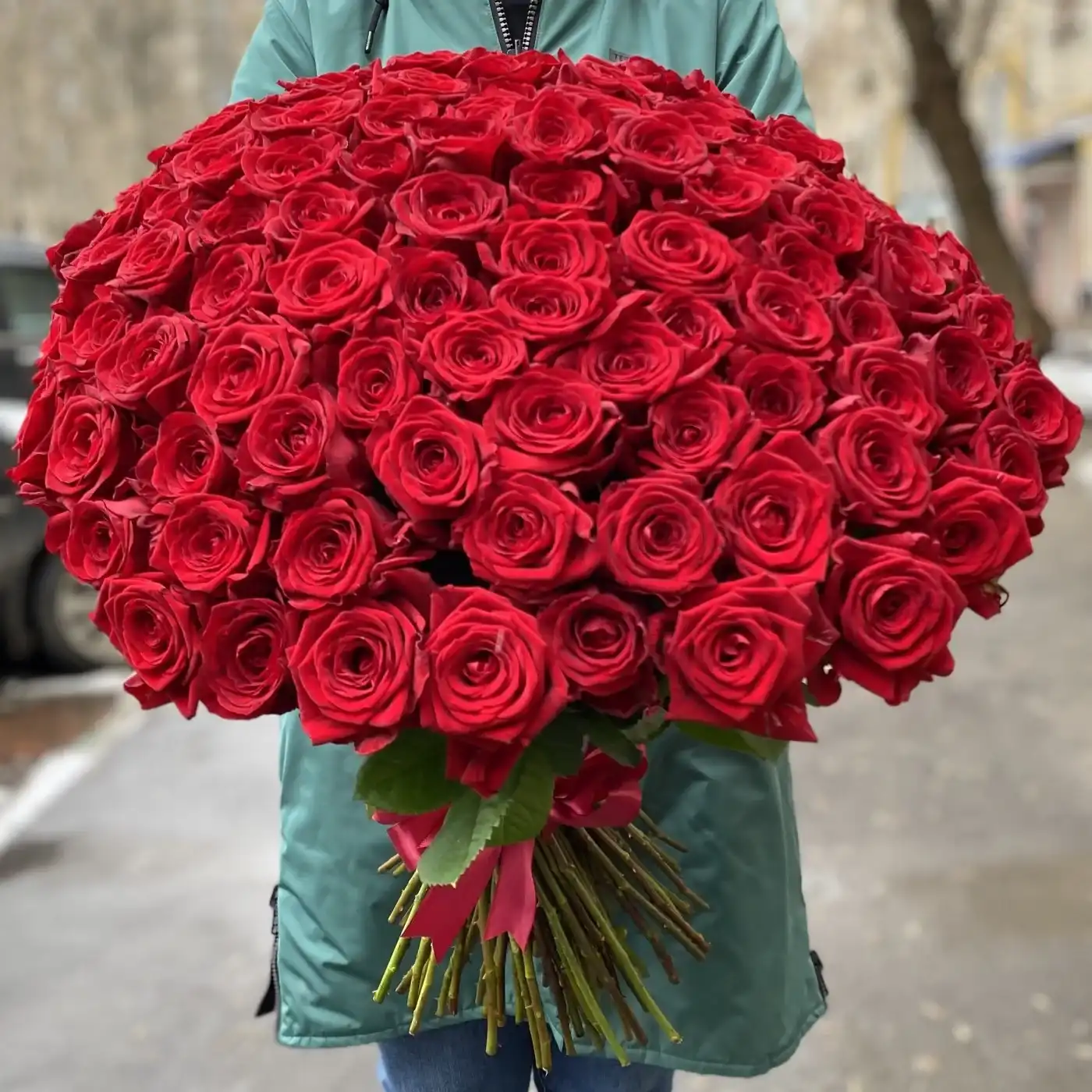 101 красная роза Premium 60 см.